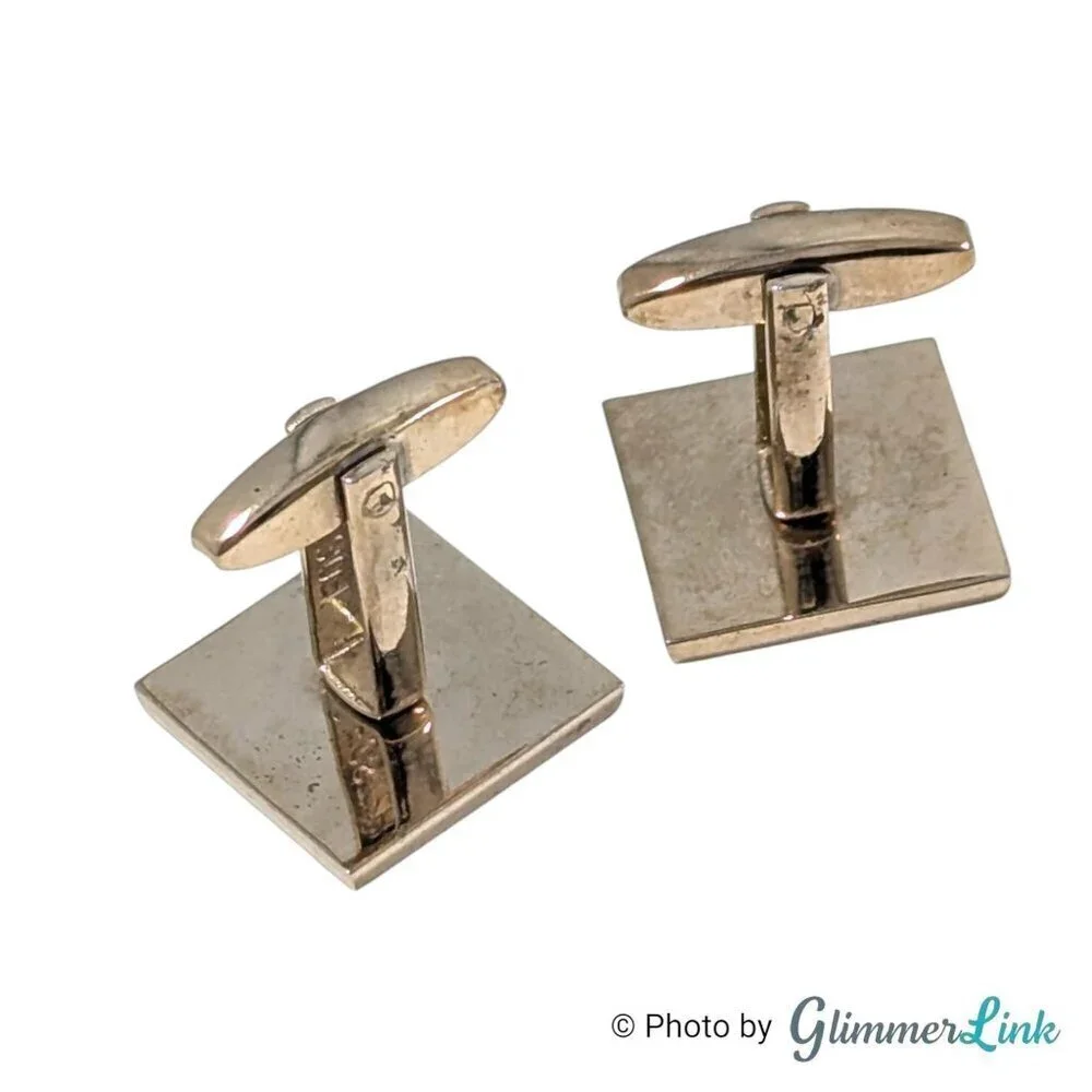 Vintage Foster Blue & Green Square Geometric Art Deco Style Gold Tone Cufflinks